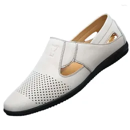 Casual Shoes White Men Special Clearance Deal Leather Summer Hollow Soft Bottom Loafers