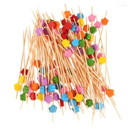Forks 100Pcs Cute Plum Bamboo Skewers Cocktail Picks Buffet Fruit Cupcake Fork Sticks Party Table Decor Supplies