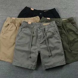 Summer Elastic Waist Casual Shorts 2023 New Mens Solid Colour Korean Edition Trendy Lacing Pants