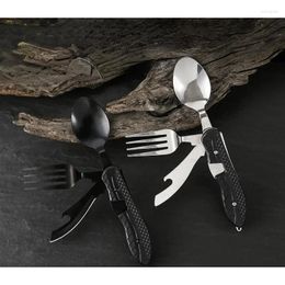 Cookware Sets Stainless Steel Four In One Multi-function Folding Spoon Fork Bottle Opener Set Daily Household Kitchen Tableware