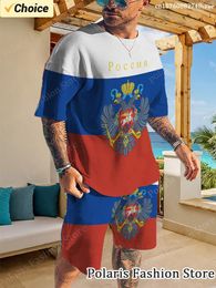 Men's Tracksuits Russia Men T Shirt Set Tracksuit Man National Emblem Flag Short Sleeve Tshirts Shorts Clothes Outfits