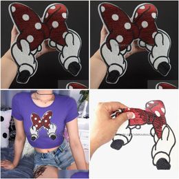 Sewing Notions & Tools Iron On Es For Clothing Big Size Dot Bow Red Sequined Fabric Sequins Strange Things T Shirt Women Clothes Drop Dh4Sp