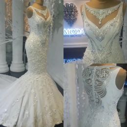 Dresses Luxury Rhinestones Crystals Wedding Dresses 3D Flowers Lace Appliqued Mermaid Wedding Bridal Gowns Custom Made Long Train Country