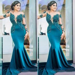 2024 Elegant Prom Dresses Jewel Long Sleeves Lace Beads Mermaid Evening Gowns Custom Made Sweep Train Red Carpet Special Occasion Dress