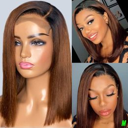 Wig African Stained BoBo Wave Head Black Brown Gradient Split Short Straight Hair Cover