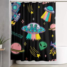 Shower Curtains Curtain With Hooks Aliens Art Bathroom Decor