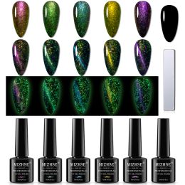 Gel Mizhse 6pcs Gel Nail Polish Set Glow in Dark 3d Cat Eye Magnetic Gel Varnish Hybird Semi Permanent Gel Nail Polish for Nail Art