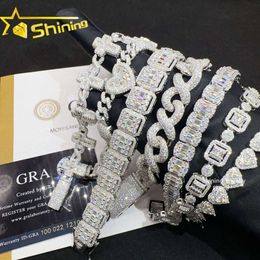 Designer Jewellery Hip Hop Wholesale price lab diamond silver 925 vvs moissanite iced out hip hop Jewellery necklace link chain tennis cuban bracelet m