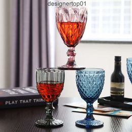 Stanleliness Vintage Glass Goblet - 240ml Vintage Wine Goblet, Carved Coloured Wine Glasses for Wedding, Party, Daily Use - 4 Kinds of Colours Q2BS