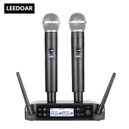 Microphones LEEDOAR Dual Channels UHF Wireless Microphone Set Handheld Fixed Frequency Dynamic Mic For Karaoke Wedding Party Church Show