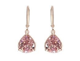 Genuine Rose Gold Pink Diamond rings ear for Women Fashion Topaz Gemstone Earring Girls Y1130 5352358