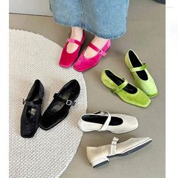 Casual Shoes 2024 Fashion Buckle Strap Flat Pump Woman Sandals Cosy Square Toe Ballet Prom Wedding Low Heels Autumn