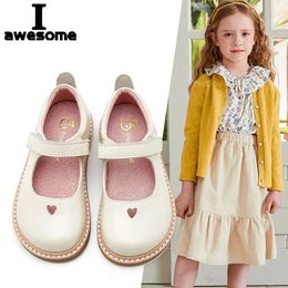 Grace Spring Autumn Casual Leather Shoes Genuine Cowhide Sandals For Girls Princess Pink Beige Black Toddler Sweet Cute 240329