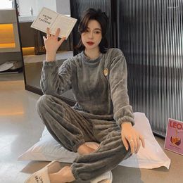 Home Clothing Warm Autumn Pajamas Suit Women 2PCS Sleep Set Intimate Lingerie Casual Coral Fleece Sleepwear Pyjamas