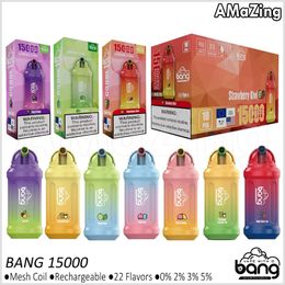 Original Bang 15000 Puffs Disposable Vape Pen Rechargeable Mesh Coil E Cigarettes Puff 15K 0% 2% 3% 5% Vaper 22 Flavors with LED Lights