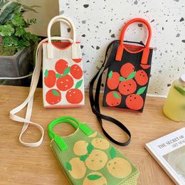 Storage Bags Korean Style Woollen Yarn Bag Orange Knitted Mobile Phone Fashionable Simple Shoulder Small Crossbody