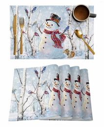 Table Mats Christmas Snowman Branch Mockingbird Squirrel Kitchen Dining Accessories 4/6pcs Placemat Heat Resistant Tableware Pad