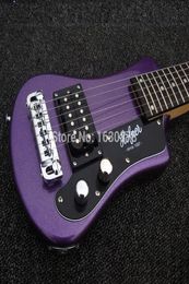 Easytaking Custom Metallic Purple Left Handed Hofner Shorty Travel Guitar Protable Mini Electric guitar With Cotton Gig Bag7167660