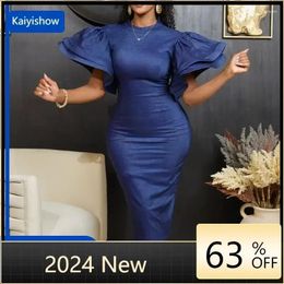 Ethnic Clothing Flare Short Sleeve Denim Bodycon Midi Birthday Dress For Women 2024 Autumn Evening Sexy Party Jeans Dresses Vestidos