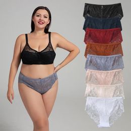 6Pcs Plus Size S4XL Women Lace Underwear High Waist Floral Lingerie Sexy Female Black Panties Cheeky Briefs 240407