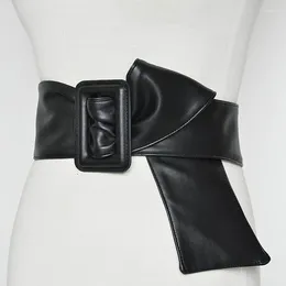 Belts 2024 Europe And America Imitation Sheepskin Wide Belt Women Fashion Versatile Bag Buckle Waist Rectangle Black Red Khaki