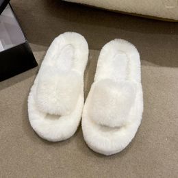 Slippers 2024 Trend Daughter Quality Luxury One Word Thick Sole Warm Plus Velvet Home Women Shoes Plush Open Toe Cotton