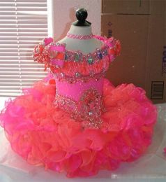 Dresses Princess Flower Girl Dresses Cap Sleeve Crystal Coral and Pink Organza Mini Short Ball Gown Girl Pageant Dresses Little Baby Kids
