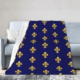 Blankets Flannel Throw Blanket Royal Fleur De Lys Blue Soft Bedspread Warm Plush For Bed Living Room Picnic Travel Home