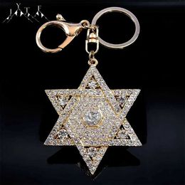 Keychains Lanyards Fashion Sparkling Crystal Keychain David Star Alloy Water Diamond Hexagonal Accessories Gift Jewelry Q240403