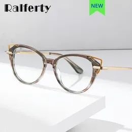 Sunglasses Frames Ralferty Luxury Quality Acetate Women's Eyeglass Vintage Cat Eye Glasses Female Prescription Optic Myopia Frame 0 Diopter