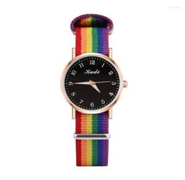 Wristwatches Luxury Women Quartz Watches Ladies Rainbow Colour Fabric Belt Wristwatch For Stylish Waterproof Bracelet Watch Reloj M8016911