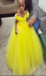 2021 Yellow Flower Girl Dresses Ball Gown Tulle Little Girl Wedding Dresses Cheap Communion Pageant Dresses Gowns Tutu Skirt1779866