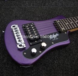 Easytaking Custom Metallic Purple Left Handed Hofner Shorty Travel Guitar Protable Mini Electric guitar With Cotton Gig Bag1835715