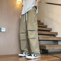 Men's Pants Spring And Autumn Solid High Waist Elastic Loose Plus Size Folds Cargo Pockets Classic Fashion Casual Trousers