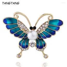 Brooches TANGTANG Butterfly Brooch High Grade Fashion Exquisite Enamel Dress Suit Cardigan Pin Anti Slip Rhinestone Pearl