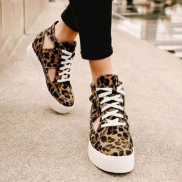 Fitness Shoes European And American Platform Leopard Grain Hollowed-out Lacing Single Flat Flats High Leisure Women