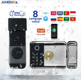 Lock Outdoor Smart Lock Digital Code IC Card App Remote Control Fingerprint Tuya Wifi Lock Electronic Waterproof Garden Gate Lock