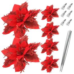 Decorative Flowers Christmas Flower Decoration Fake Poinsettia Tree Xmas Decorations Artificial Faux For Garland