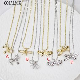 5Pcs Zirconia Bowknot Pendant Necklace Elegant Gold Plated Fashion Jewellery gift Special Gift 53012 240407