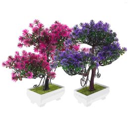 Decorative Flowers 2pcs Artificial Bonsai Pine Tree In Pot Faux Potted Plant Fake Plants For Home