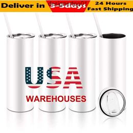 Stanleliness US Stock 2 Days Delivery 20oz Sublimation Tumblers Straight blank white tumbler with lid straw 20 oz Stainless steel vacuum insulated cups IJW9