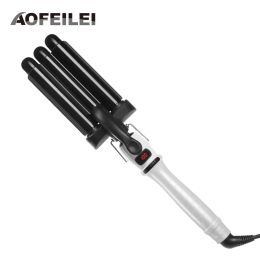 Irons Electric Hair Comb Curling Iron Waver Roller Wand 110220v Perm Ceramic Triple Barrels Deep Curler Wave Curly Styling Tools
