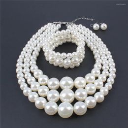 Chains African Sorority Girl Simulation Pearl Multi-layer Bead Necklace Bracelet Choker Wedding Party Jewelry Set