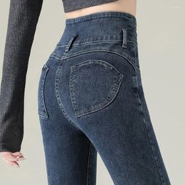 Women's Jeans High Waist Leggings Slim Fit Show Pencil Tights Button Fashion Pants