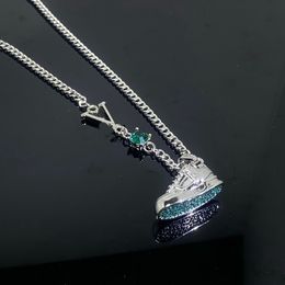 Zircon Skate basketball Shoe Necklaces For Woman Girls Luxury White Crystal Sports Pendant Necklaces For Man Women Jewelry Gifts