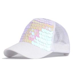 Ball Caps Color Reflection Summer Childrens Geometry Colorful Sequin Net Baby Baseball Hat Boys and Girls Outdoor Travel Competition Q240403