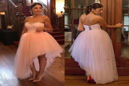 Perfect Asymmetrical Sweetheart Beads Pink Prom Dresses Ball Tulle 2018 Cheap High Low Homecoming Party Evening Dresses Gowns Robe3786511