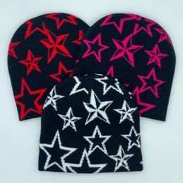 Berets 2024 Goth Pentagram Beanie Caps Y2K Star Jacquard Knitted Warm Hip Hop Unisex Elastic Knit Hat Skull Cap For Women Men
