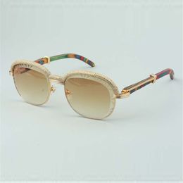 Best-selling top-quality natural original or peacock wood cut lens sunglasses high-end diamonds eyebrow frame 1116728-A Size: 60-18-140mm