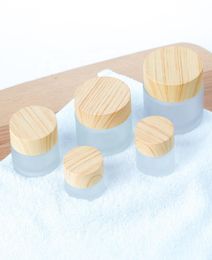 5ml 10ml 15ml 20ml 30ml 50ml 100ml Frosted Containers Bottles Packaging Face Cream Glass Cosmetic Jar with Bamboo Wood Lids for Lo4350491